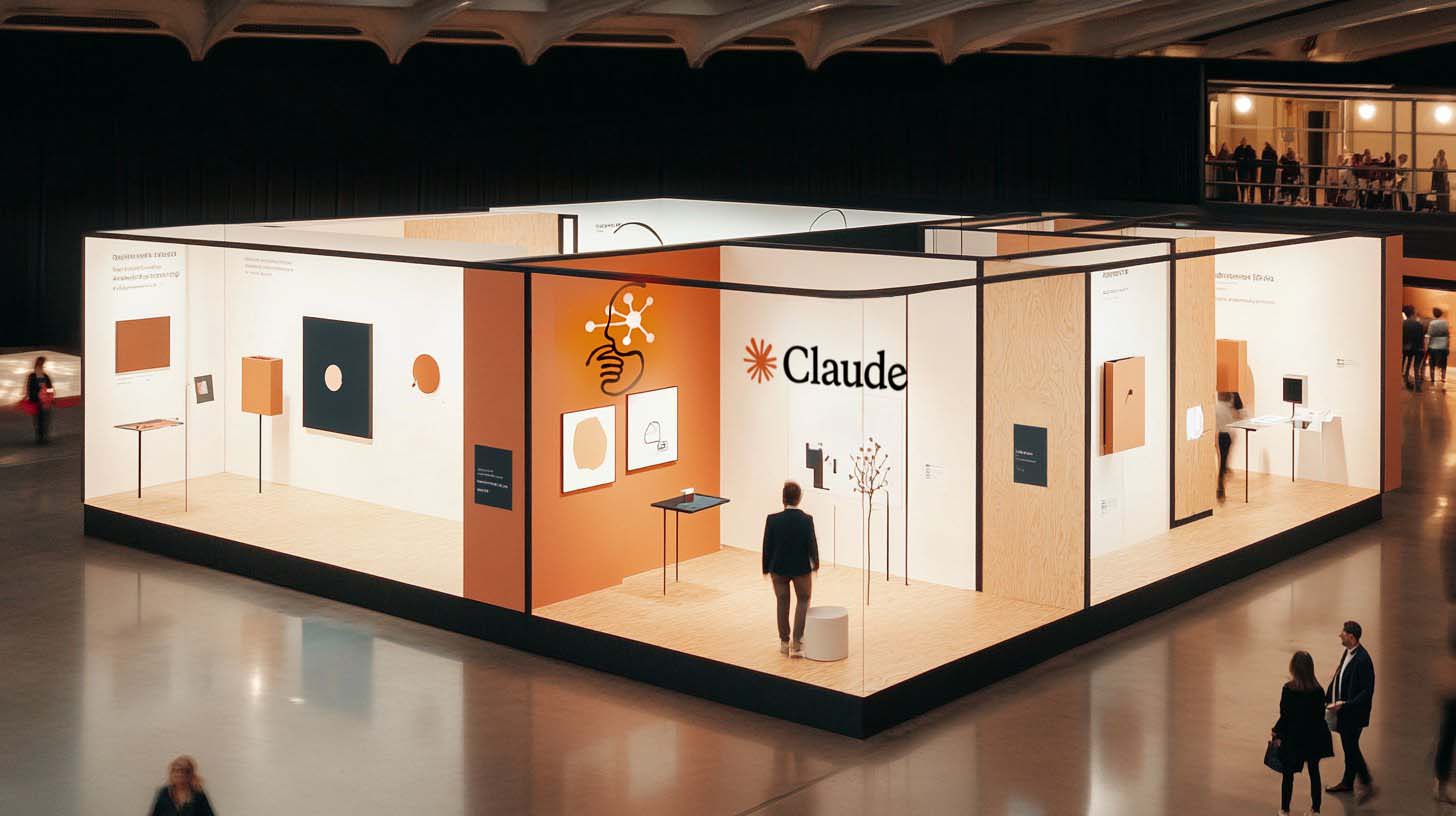 Full overhead view of the booth showing all five zones and circulation paths