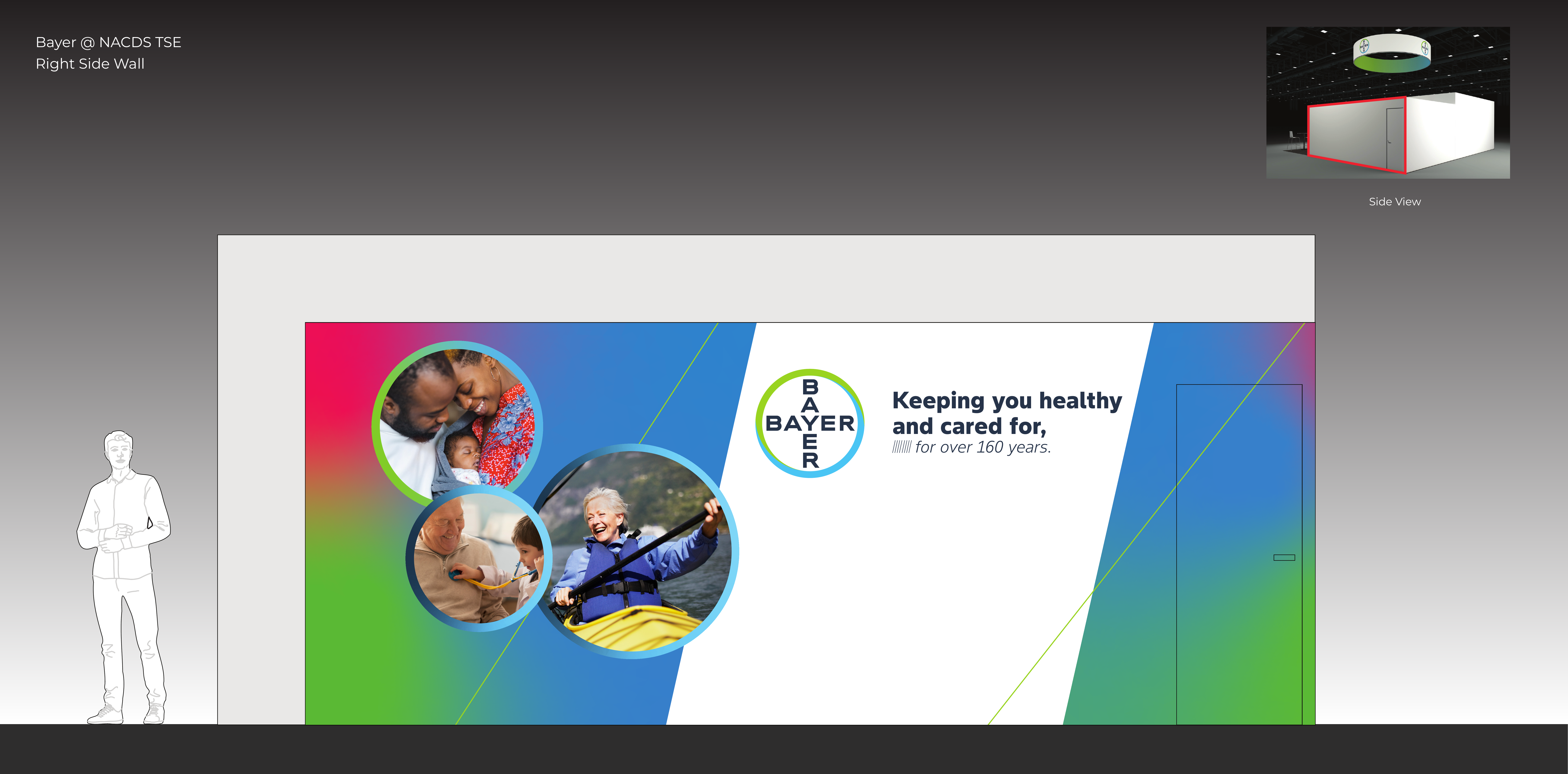 Photorealistic wall mockup V6 — side wall with product vignettes