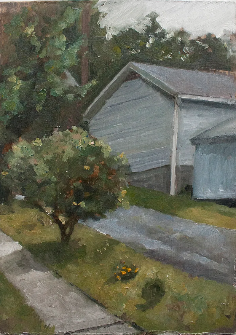 Oil Painting of the backyard. 